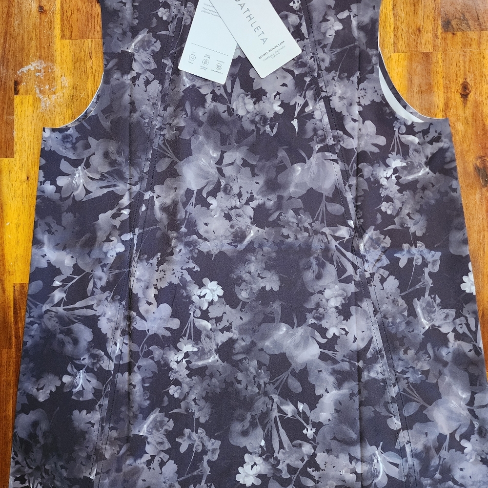 ATHLETA Refined Zephyr Athletic Tank Top Grey/White Floral Packable Size S/P